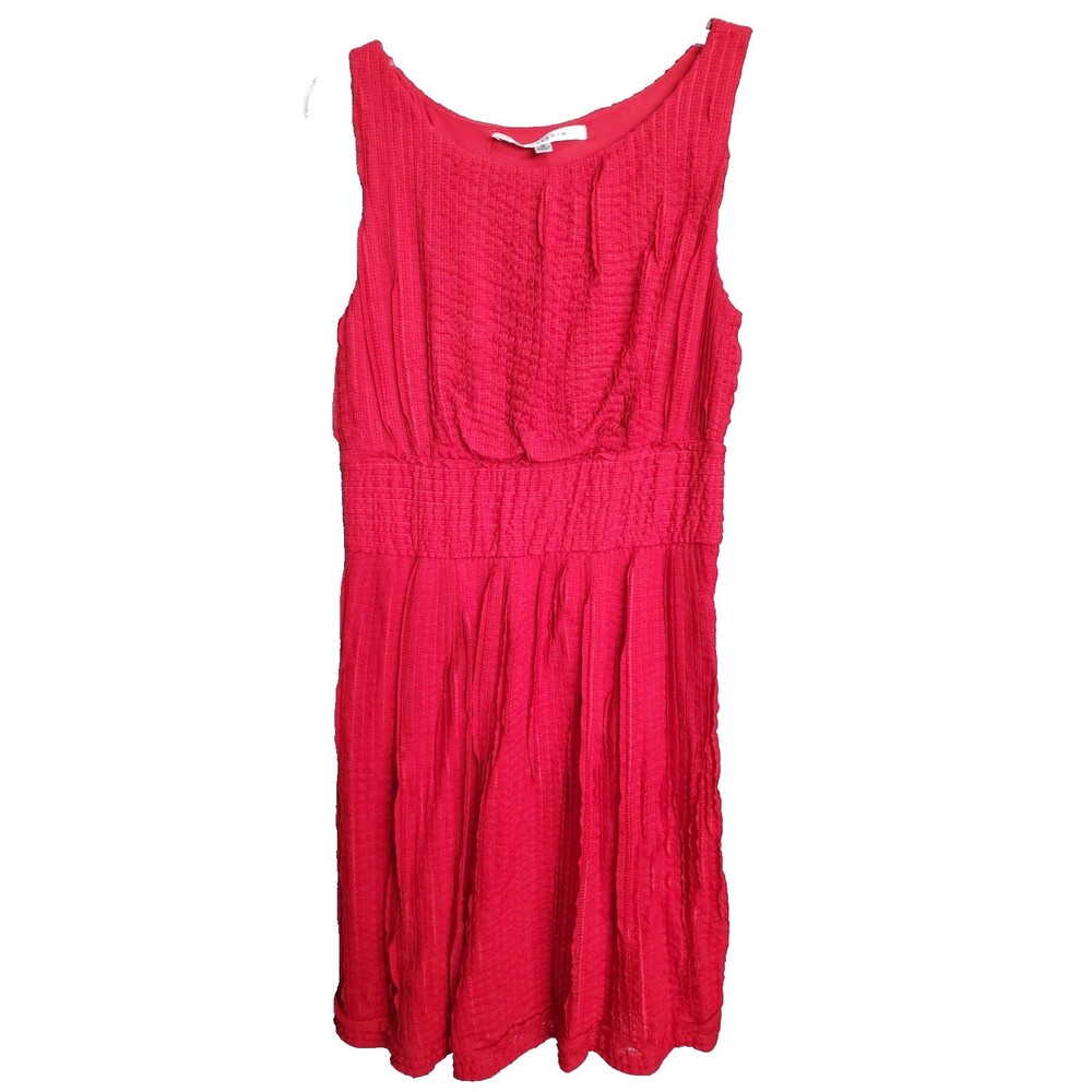 Max Studio Red Textured Crinkle Sleeveless Lined Knee Length Dress Size Medium